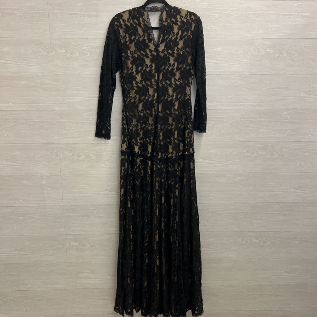 Beautifly Black/ Beige Lace Long Sleeve V Neck Maxi Dress 12