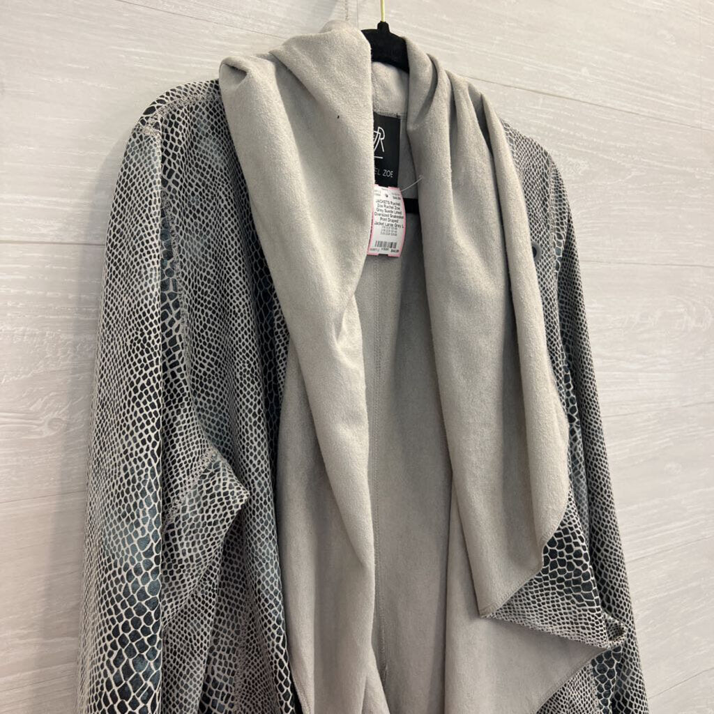 Rachel Zoe Grey Suede Lined Oversized Snakeskin Print Draped Jacket Large