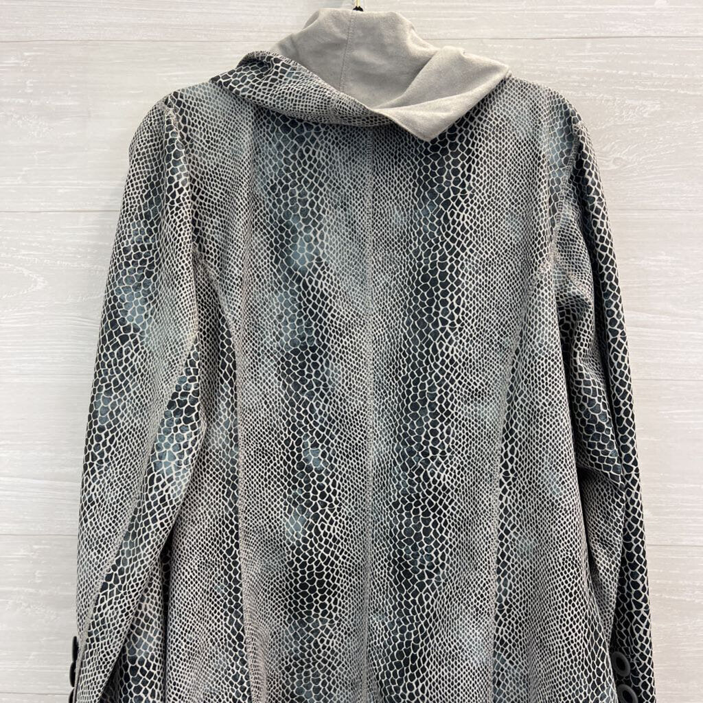 Rachel Zoe Grey Suede Lined Oversized Snakeskin Print Draped Jacket Large