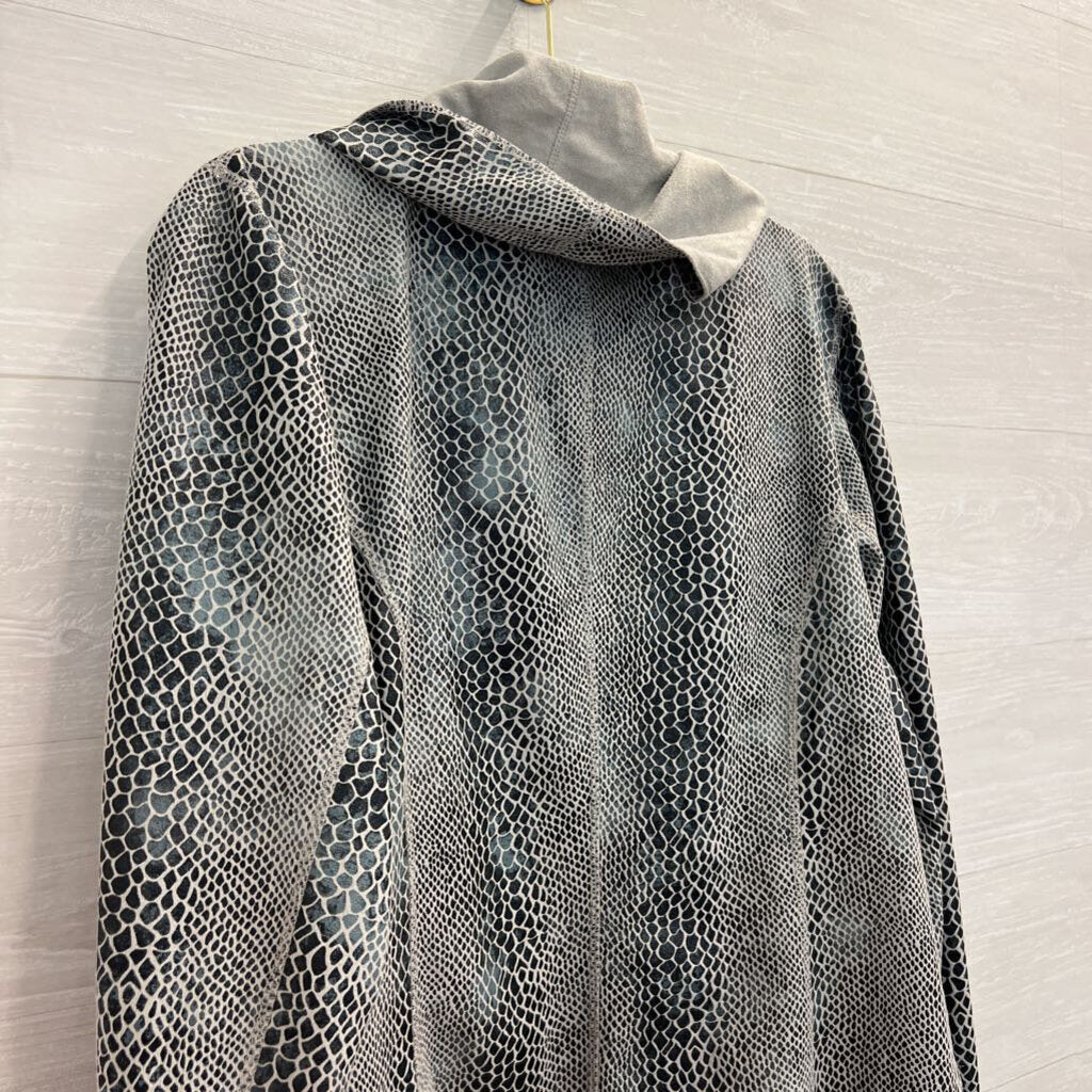 Rachel Zoe Grey Suede Lined Oversized Snakeskin Print Draped Jacket Large