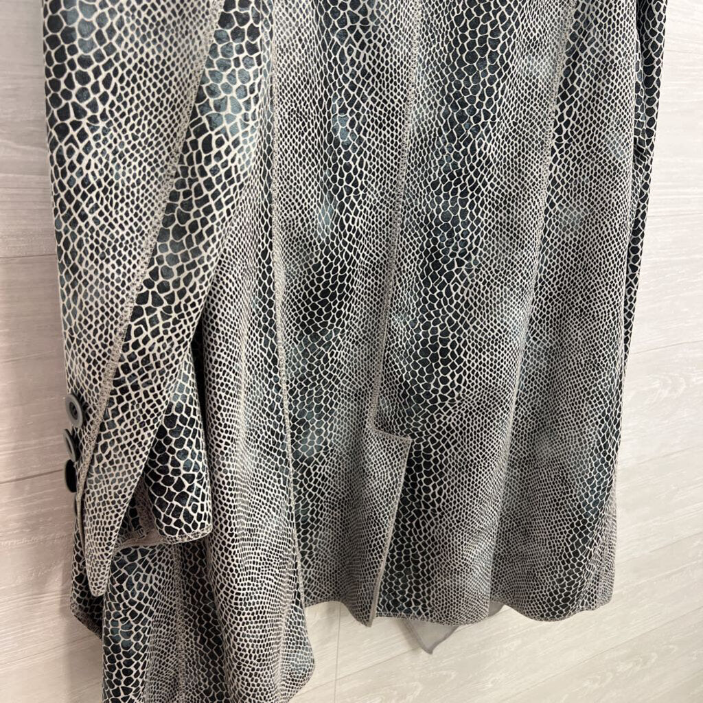 Rachel Zoe Grey Suede Lined Oversized Snakeskin Print Draped Jacket Large