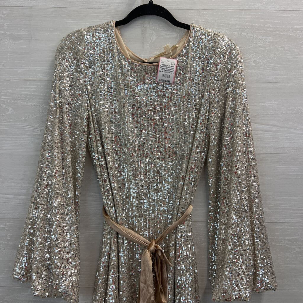 Rewind Gold/ Silver Sequin Long Sleeve Tie Waist Dress Large