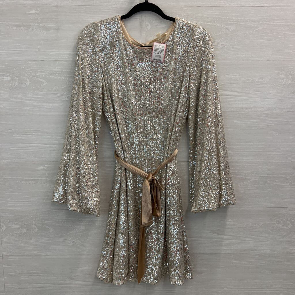 Rewind Gold/ Silver Sequin Long Sleeve Tie Waist Dress Large
