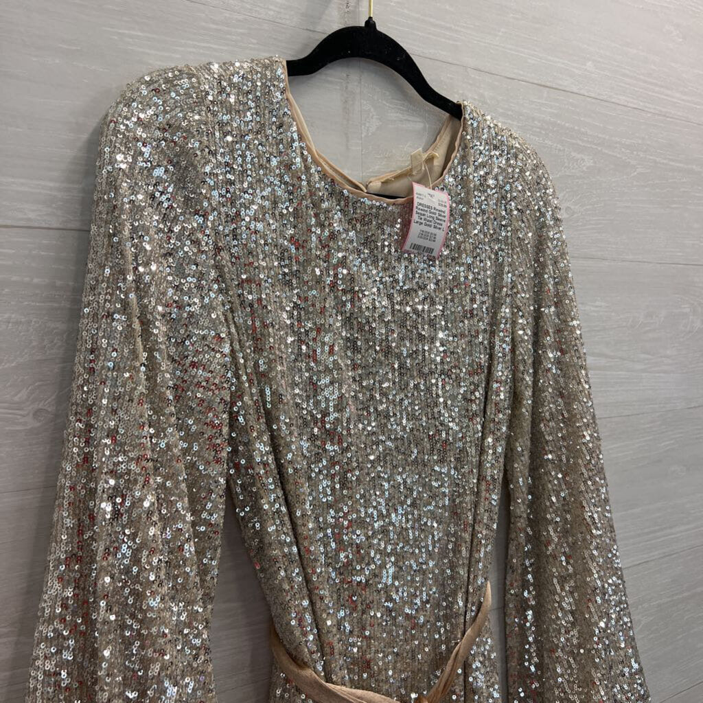 Rewind Gold/ Silver Sequin Long Sleeve Tie Waist Dress Large