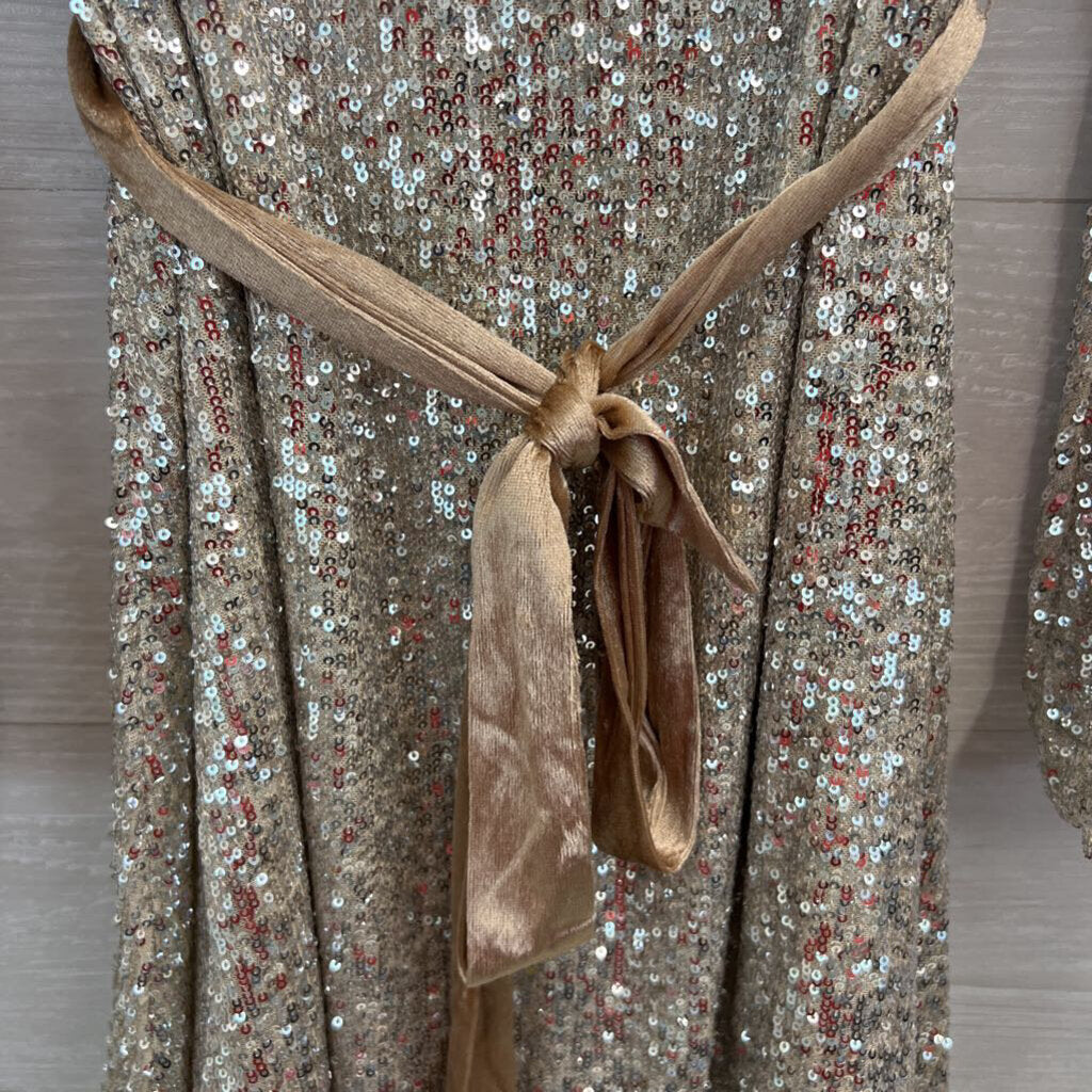 Rewind Gold/ Silver Sequin Long Sleeve Tie Waist Dress Large