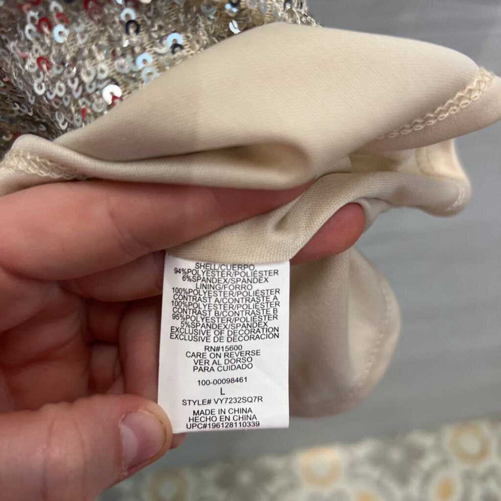 Rewind Gold/ Silver Sequin Long Sleeve Tie Waist Dress Large