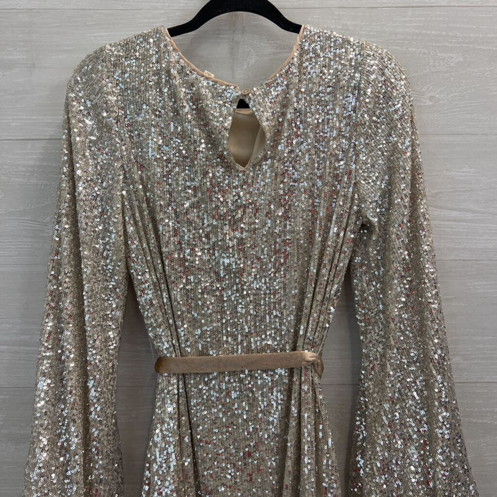 Rewind Gold/ Silver Sequin Long Sleeve Tie Waist Dress Large