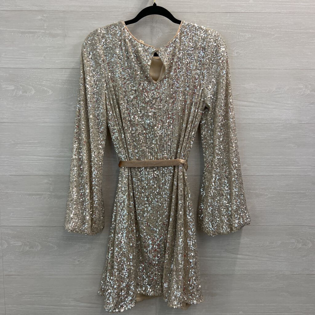Rewind Gold/ Silver Sequin Long Sleeve Tie Waist Dress Large