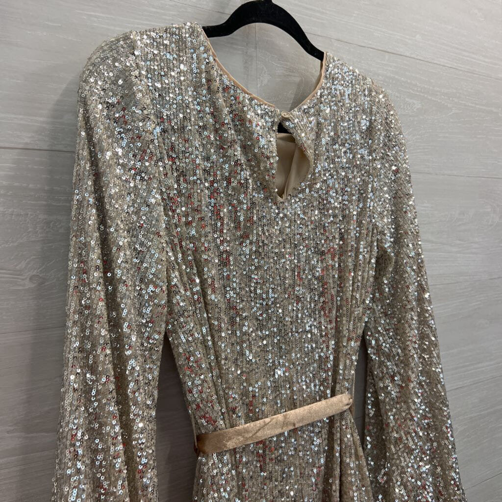 Rewind Gold/ Silver Sequin Long Sleeve Tie Waist Dress Large