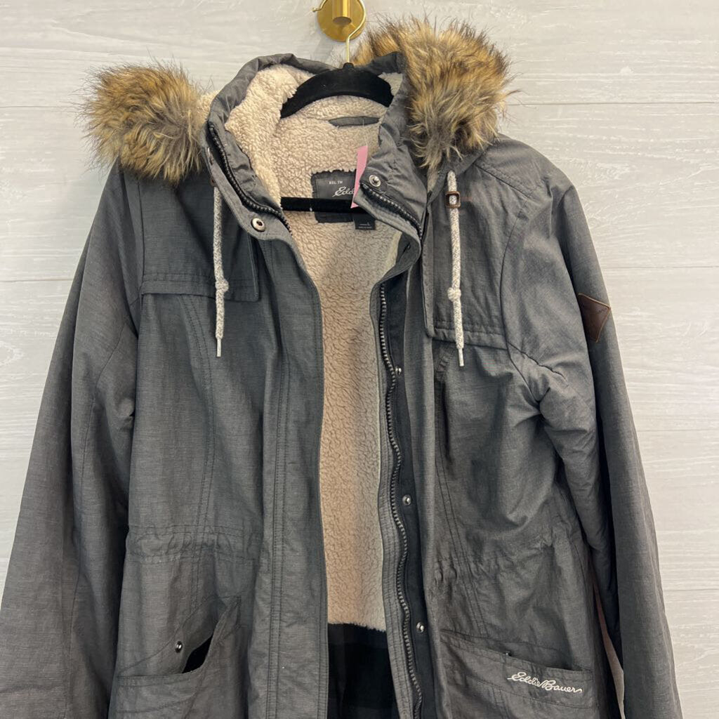 Eddie Bauer Grey Sherpa Lined Ladder Creek Parka Jacket Large