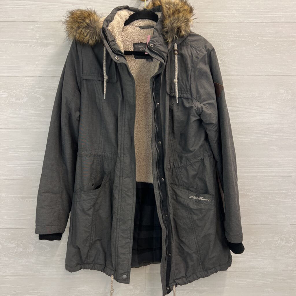 Eddie Bauer Grey Sherpa Lined Ladder Creek Parka Jacket Large