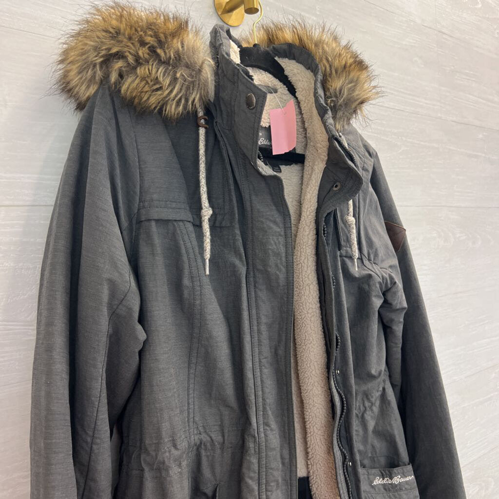 Eddie Bauer Grey Sherpa Lined Ladder Creek Parka Jacket Large