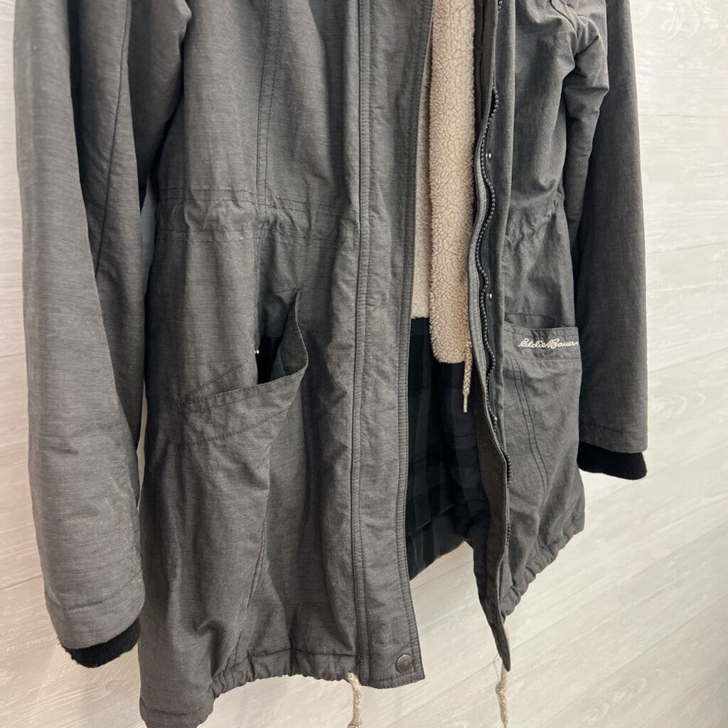 Eddie Bauer Grey Sherpa Lined Ladder Creek Parka Jacket Large