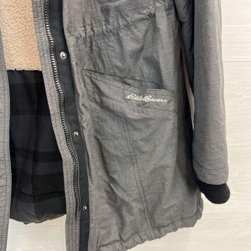 Eddie Bauer Grey Sherpa Lined Ladder Creek Parka Jacket Large