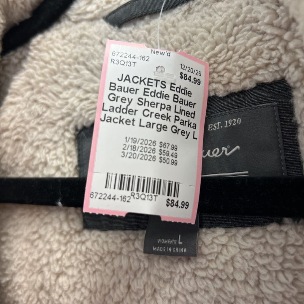 Eddie Bauer Grey Sherpa Lined Ladder Creek Parka Jacket Large