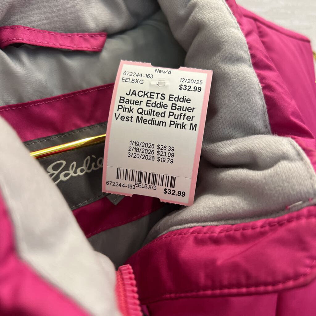 Eddie Bauer Pink Quilted Puffer Vest Medium