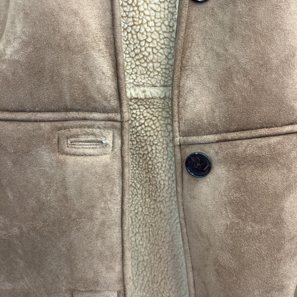 Lands End Brown Suede Fleece Lined Long Hooded Jacket Small