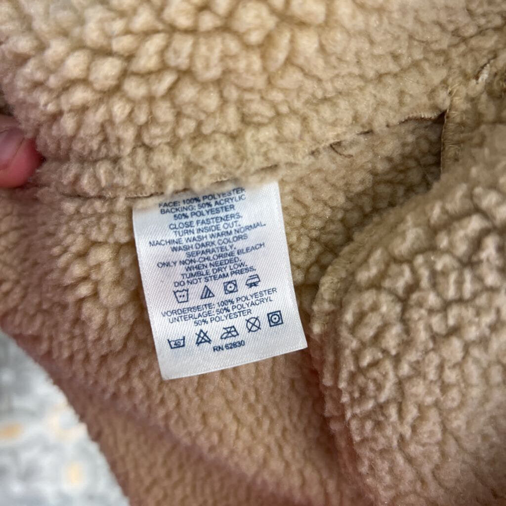 Lands End Brown Suede Fleece Lined Long Hooded Jacket Small