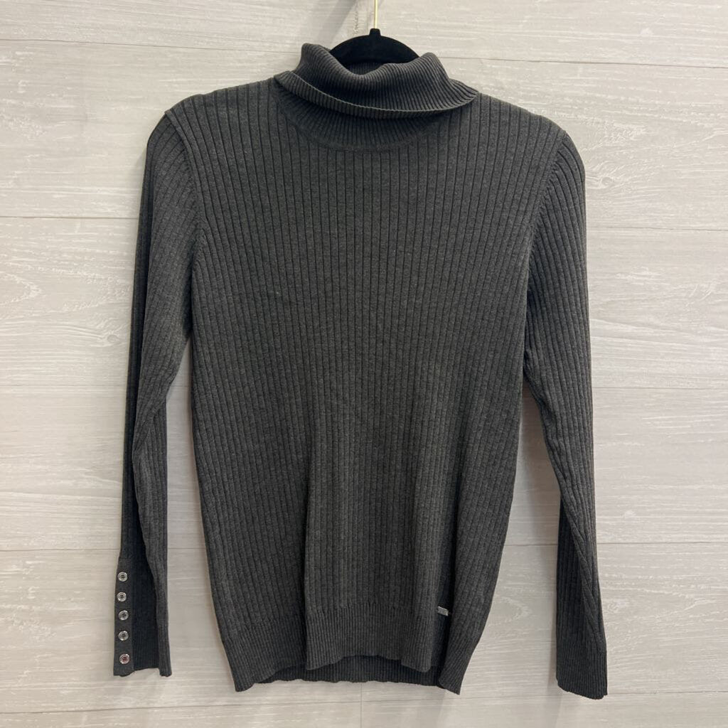 Calvin Klein Grey Ribbed Turtleneck Sweater Top Medium