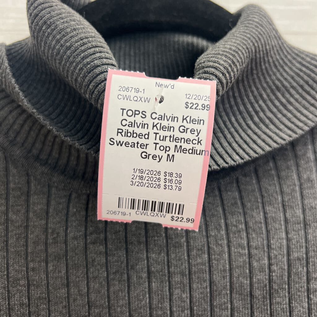 Calvin Klein Grey Ribbed Turtleneck Sweater Top Medium