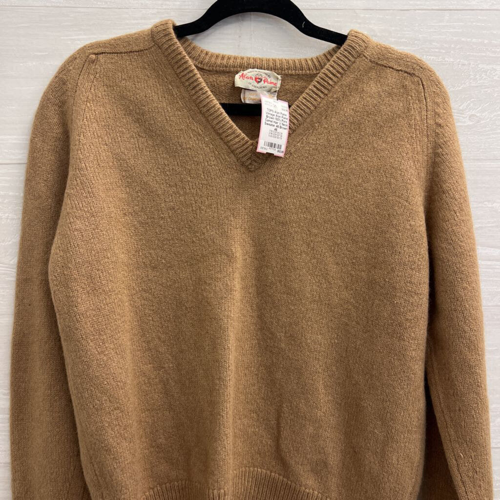 Vintage Alan Paine Brown 100% Pure Camel Hair V Neck Sweater 46