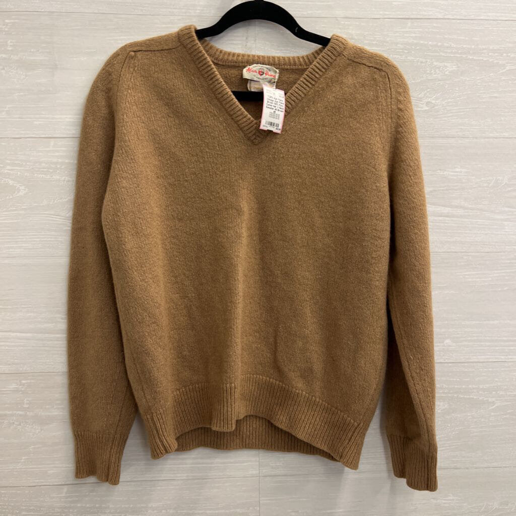 Vintage Alan Paine Brown 100% Pure Camel Hair V Neck Sweater 46