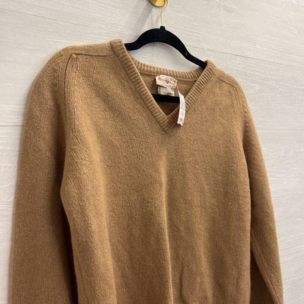 Vintage Alan Paine Brown 100% Pure Camel Hair V Neck Sweater 46