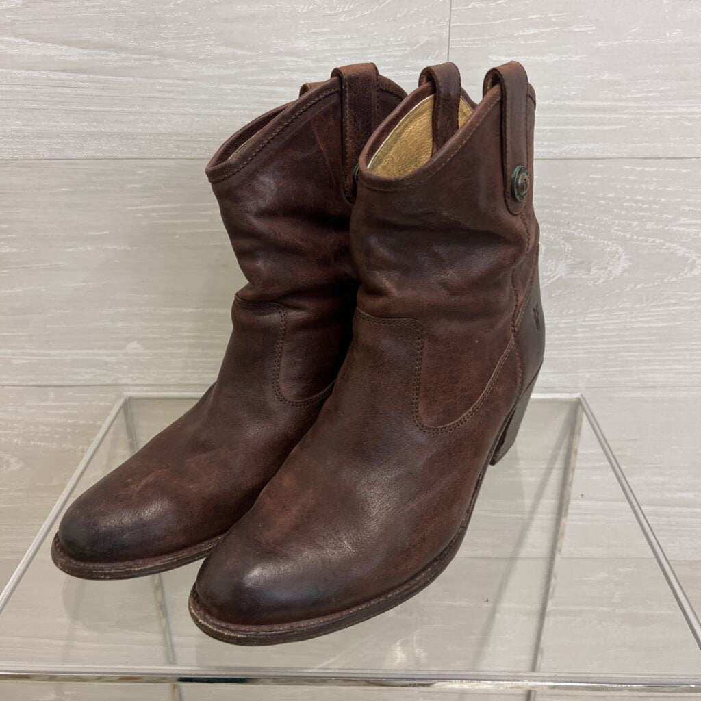 Frye Brown Leather Jackie Button Short Boots 10