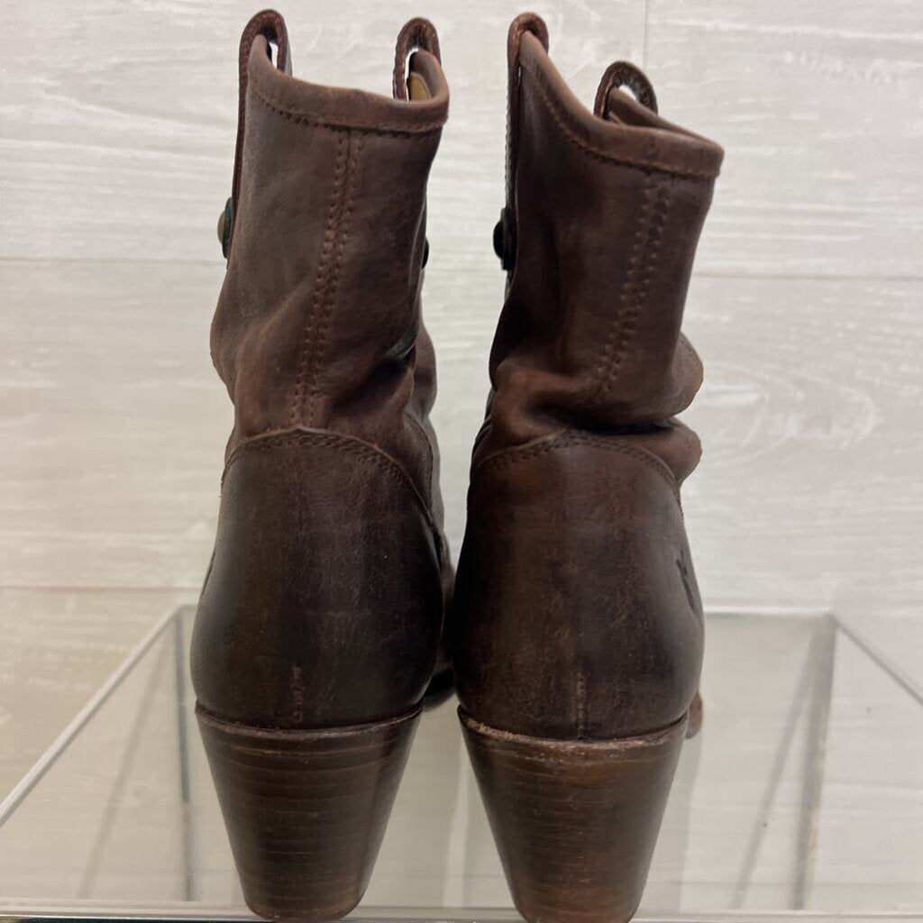 Frye Brown Leather Jackie Button Short Boots 10