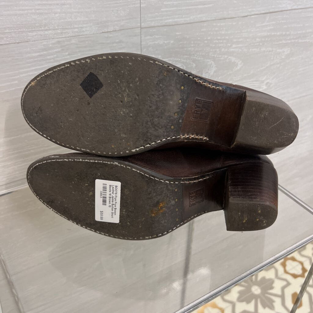 Frye Brown Leather Jackie Button Short Boots 10