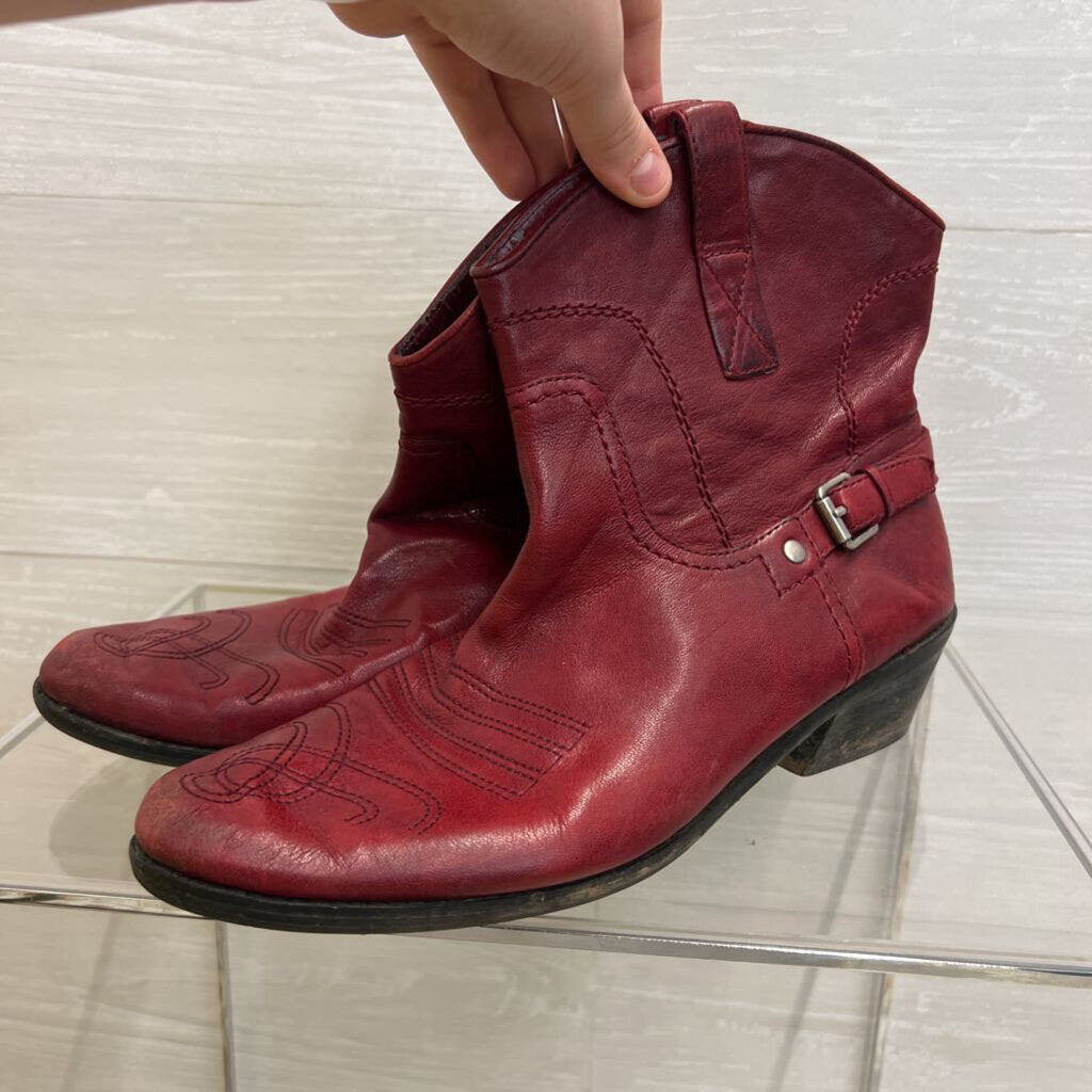 Franco Sarto Red Leather Waco Short Western Boots 10