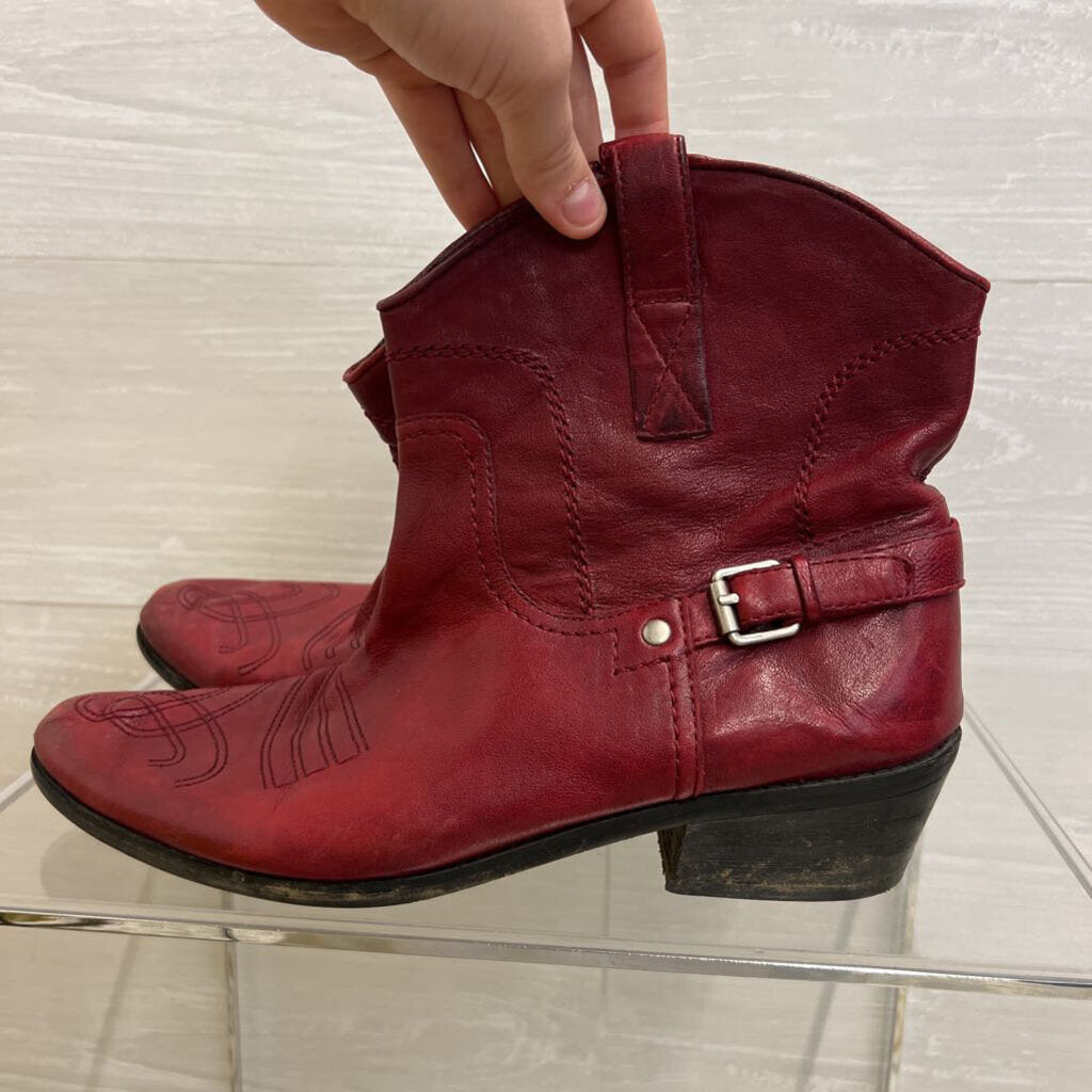 Franco Sarto Red Leather Waco Short Western Boots 10