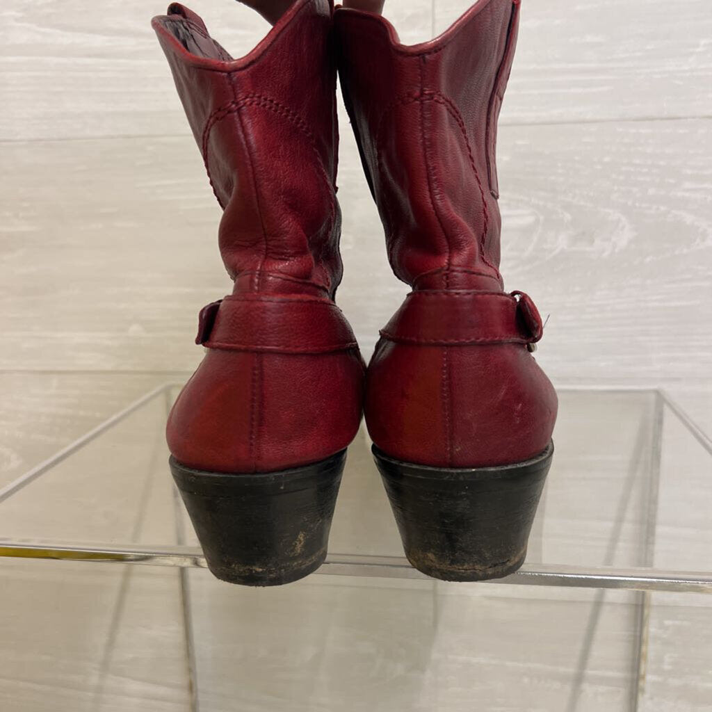 Franco Sarto Red Leather Waco Short Western Boots 10