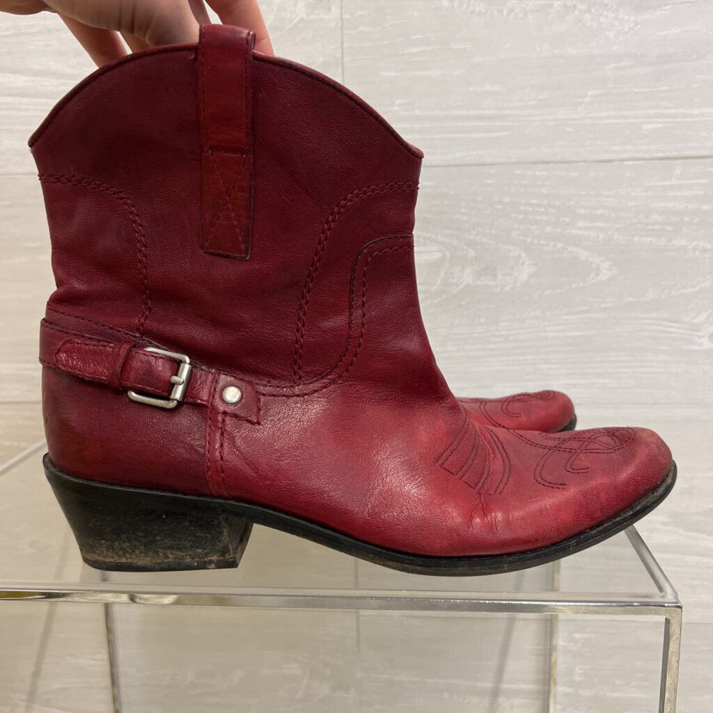 Franco Sarto Red Leather Waco Short Western Boots 10