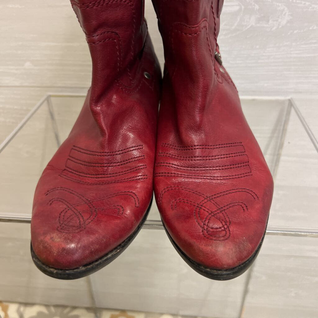 Franco Sarto Red Leather Waco Short Western Boots 10