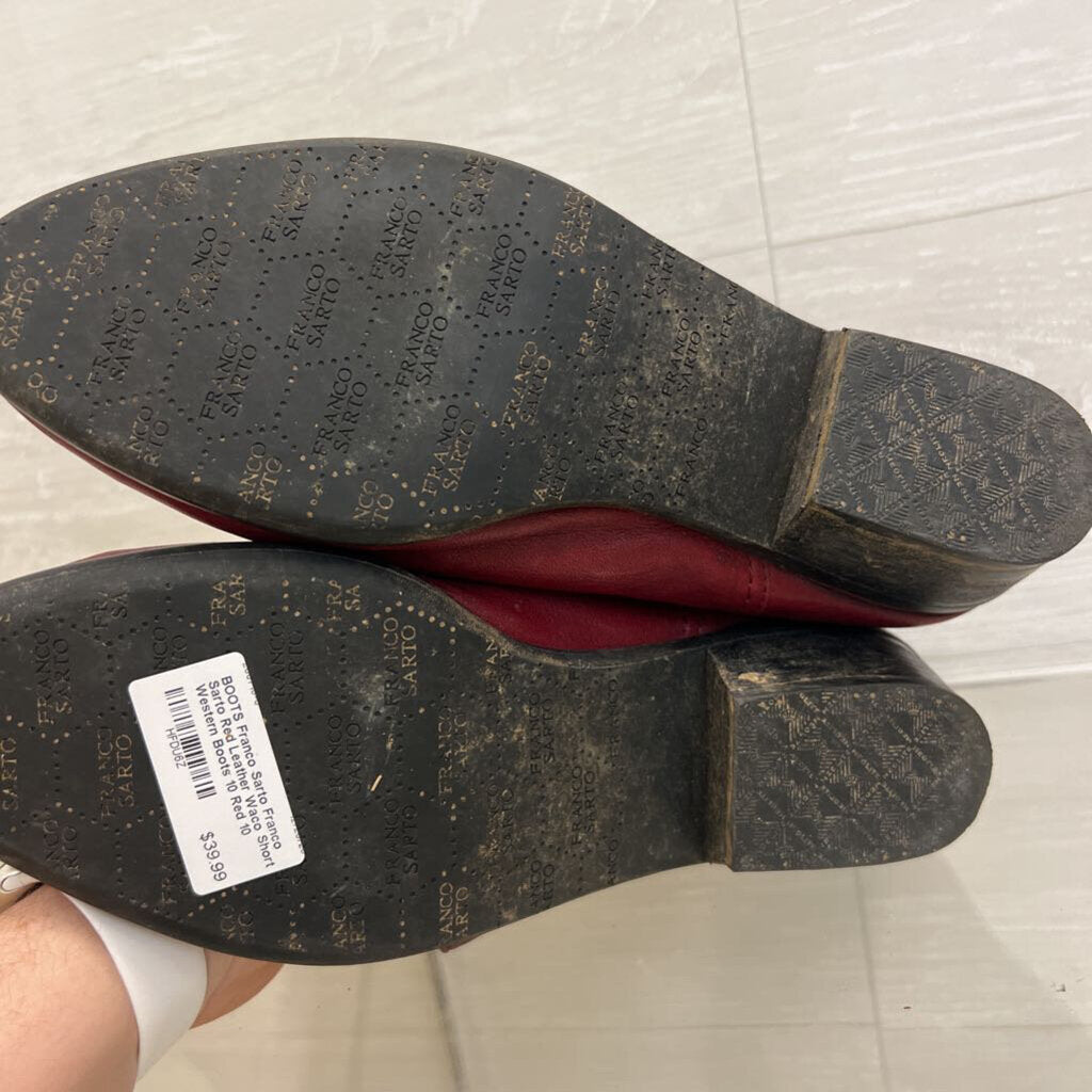 Franco Sarto Red Leather Waco Short Western Boots 10