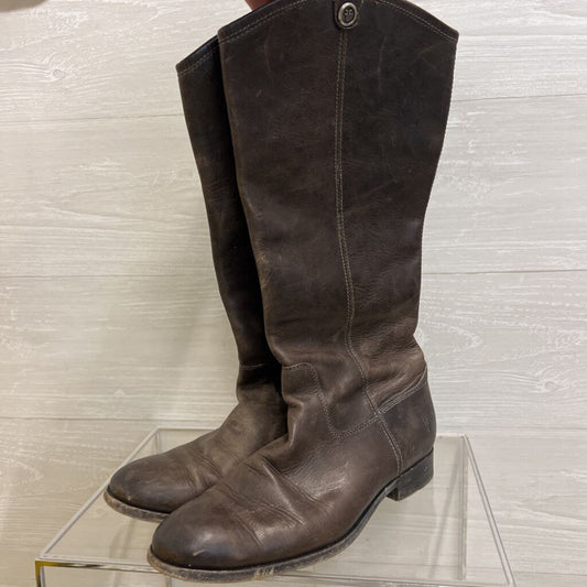 Frye Brown Distressed Leather Melissa Button Tall Riding Boots 10