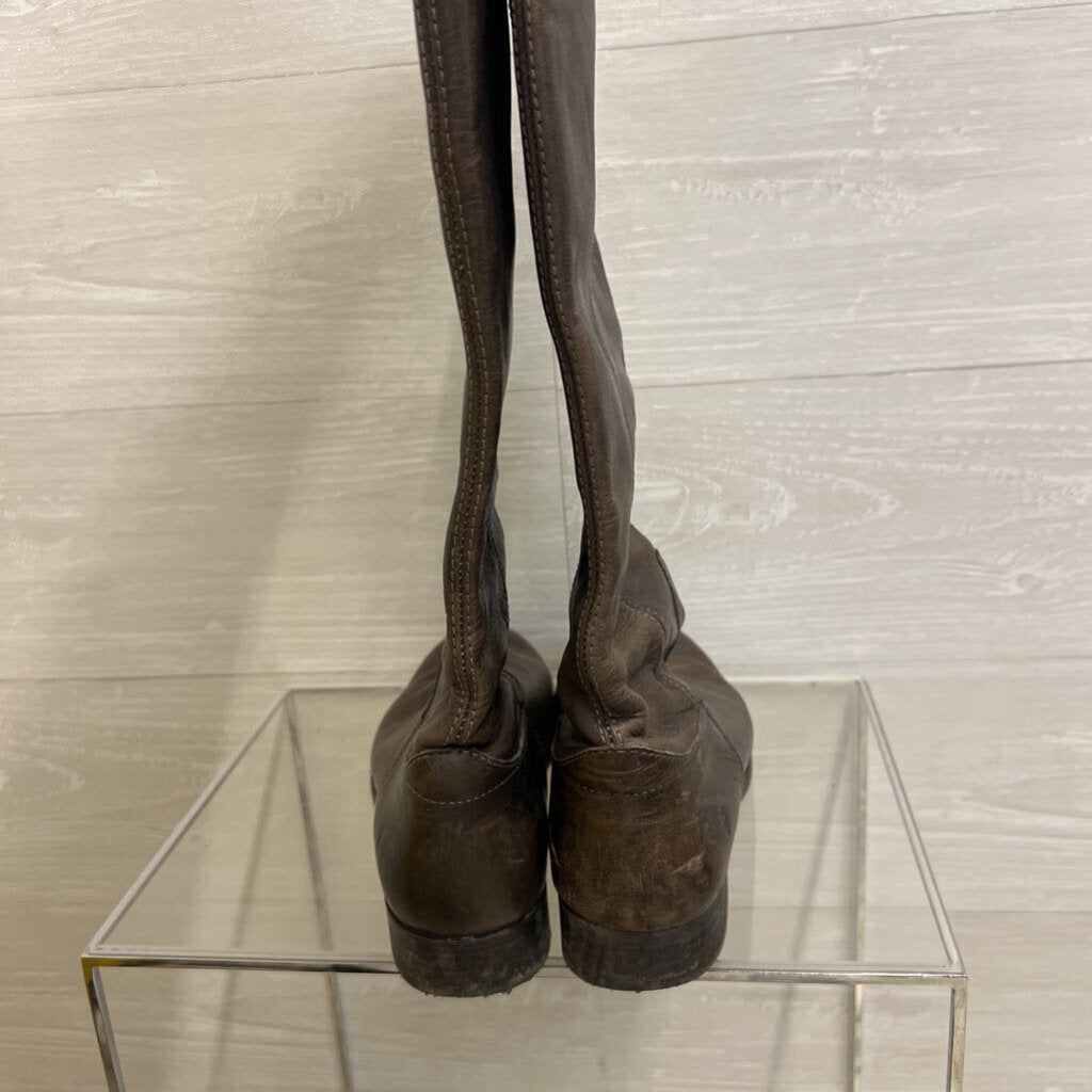 Frye Brown Distressed Leather Melissa Button Tall Riding Boots 10