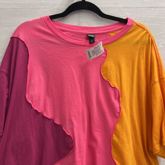 Pink/ Orange Color Block Cropped Short Sleeve Top Extra Large
