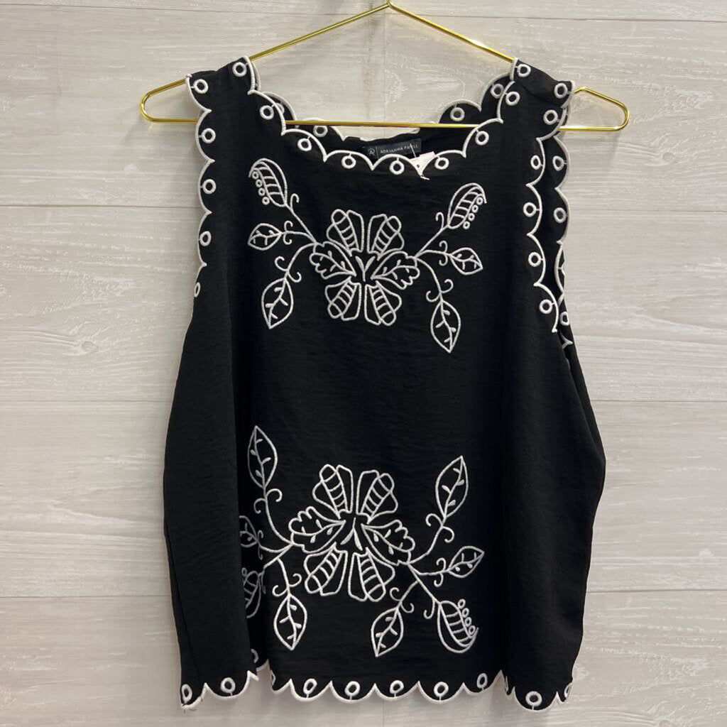 Adrianna Papell Black/ White Embroidered Tank Top Medium