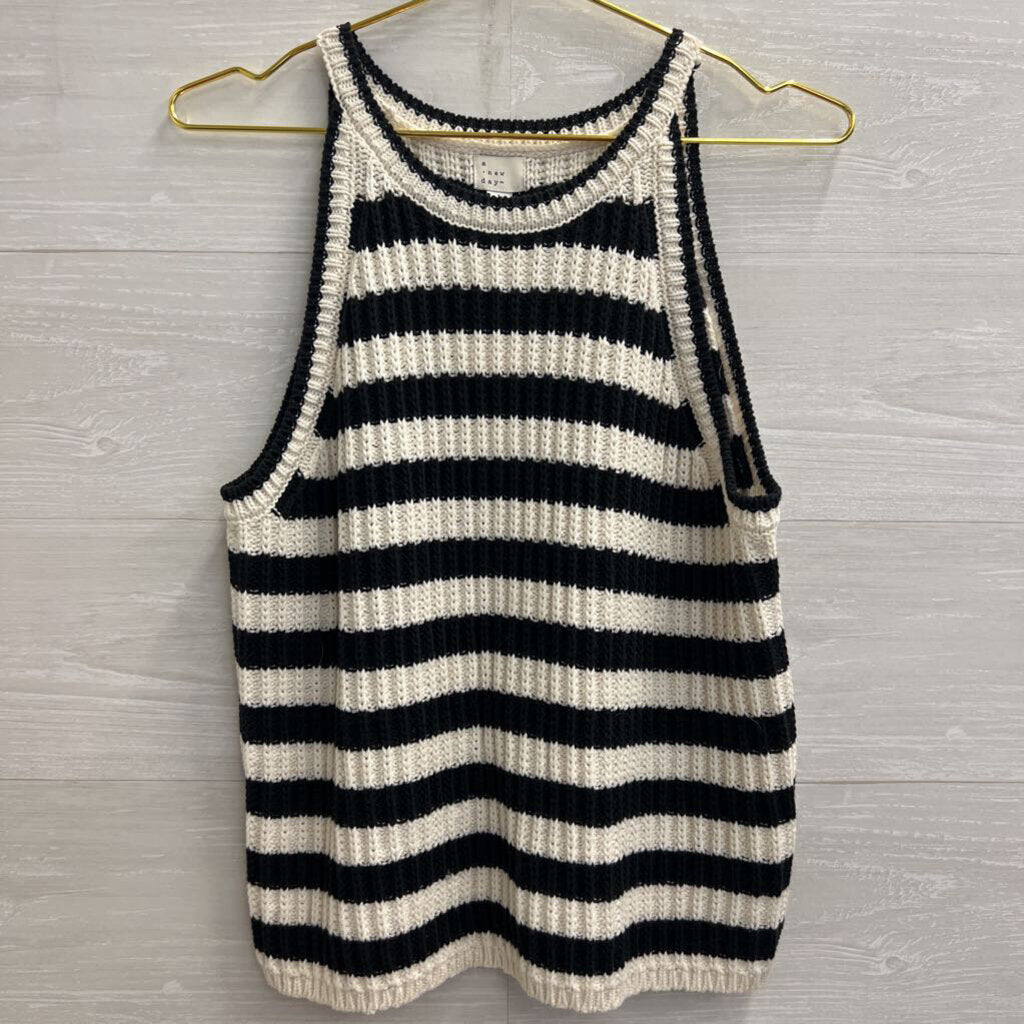 Black/ White Knit Striped Tank Top Large