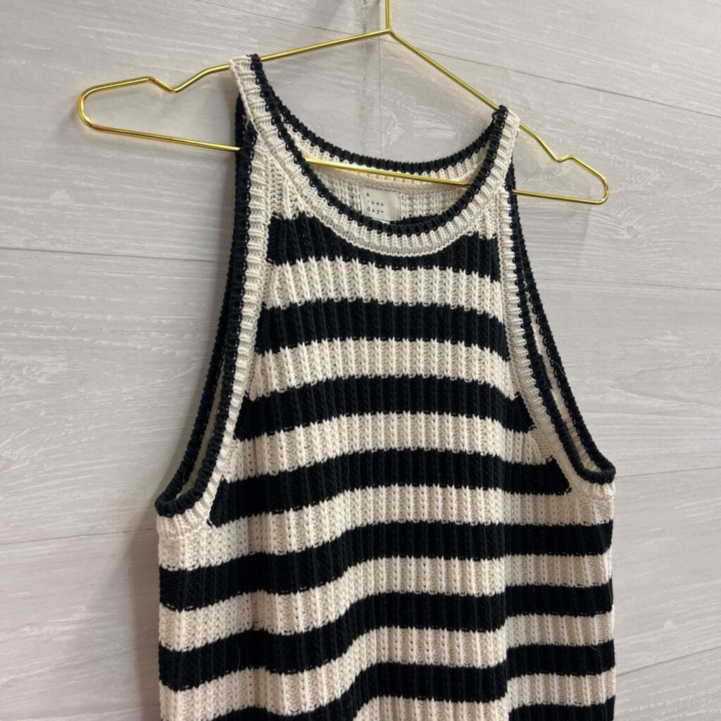 Black/ White Knit Striped Tank Top Large