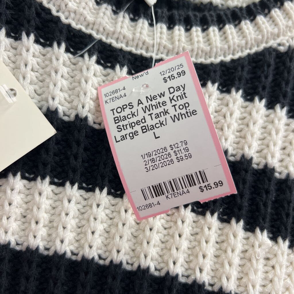 Black/ White Knit Striped Tank Top Large
