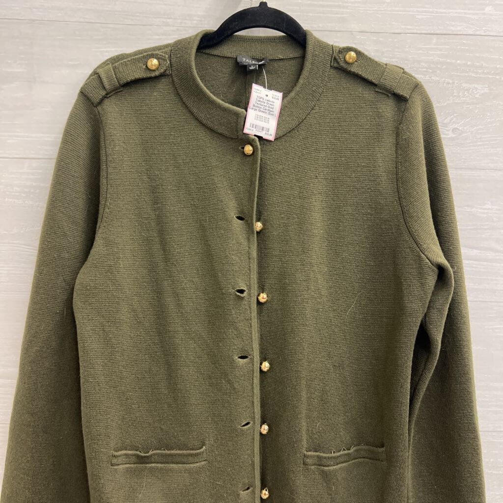 Talbots Green Textured Gold Button Cardigan Large