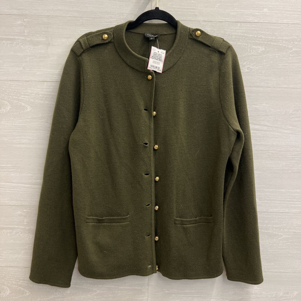 Talbots Green Textured Gold Button Cardigan Large