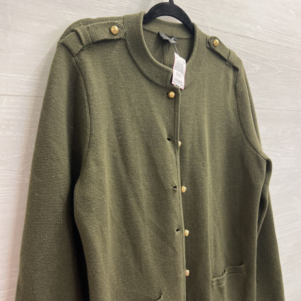 Talbots Green Textured Gold Button Cardigan Large