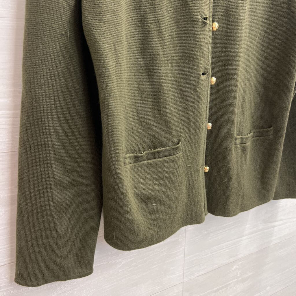 Talbots Green Textured Gold Button Cardigan Large