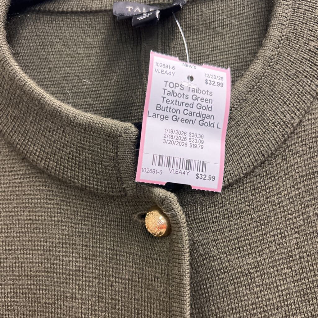 Talbots Green Textured Gold Button Cardigan Large