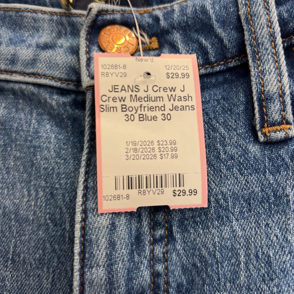 J Crew Medium Wash Slim Boyfriend Jeans 30