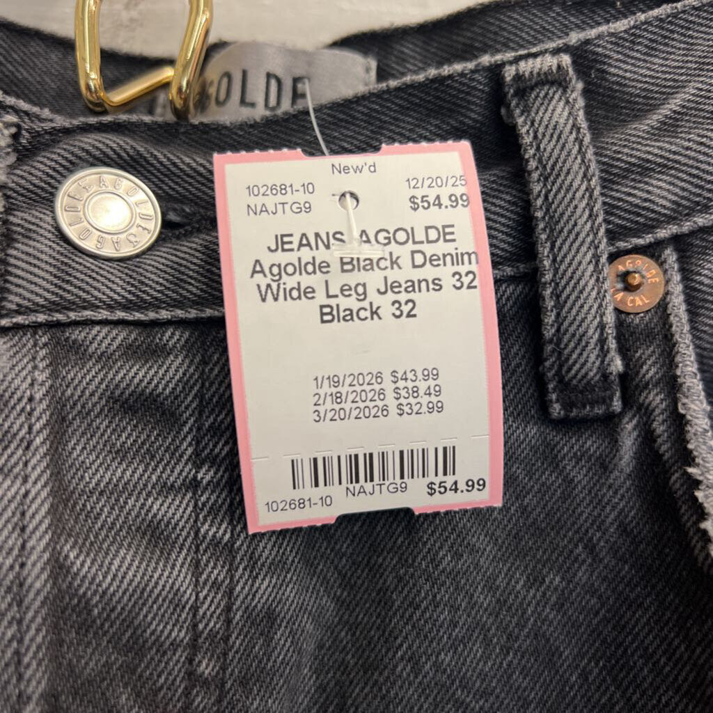 Agolde Black Denim Wide Leg Jeans 32